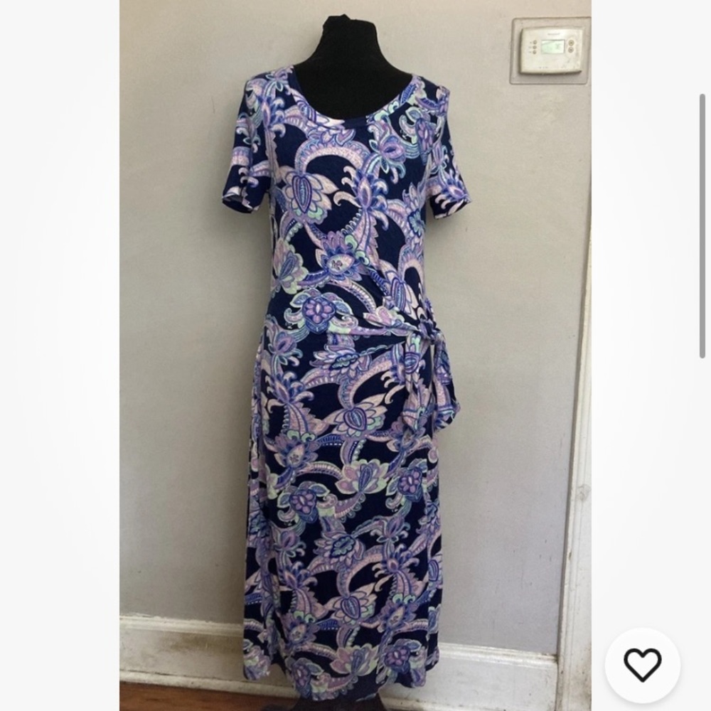 8-2 Talbots Blue Maxi Dress cotton Paisley Medium Side Tie